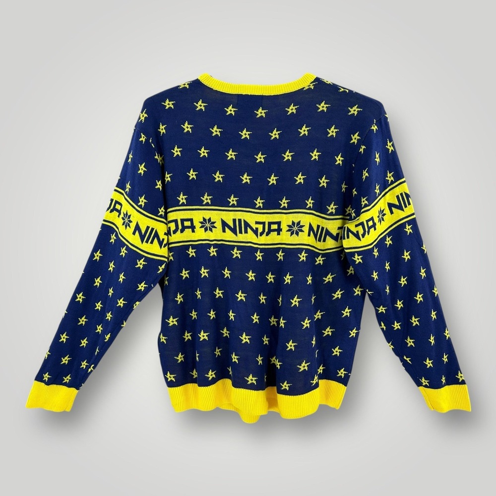 NEW Ninja Sweater Mens 3XL Blue Yellow Star Pattern Ugly Christmas Acrylic NWT - Picture 2 of 6